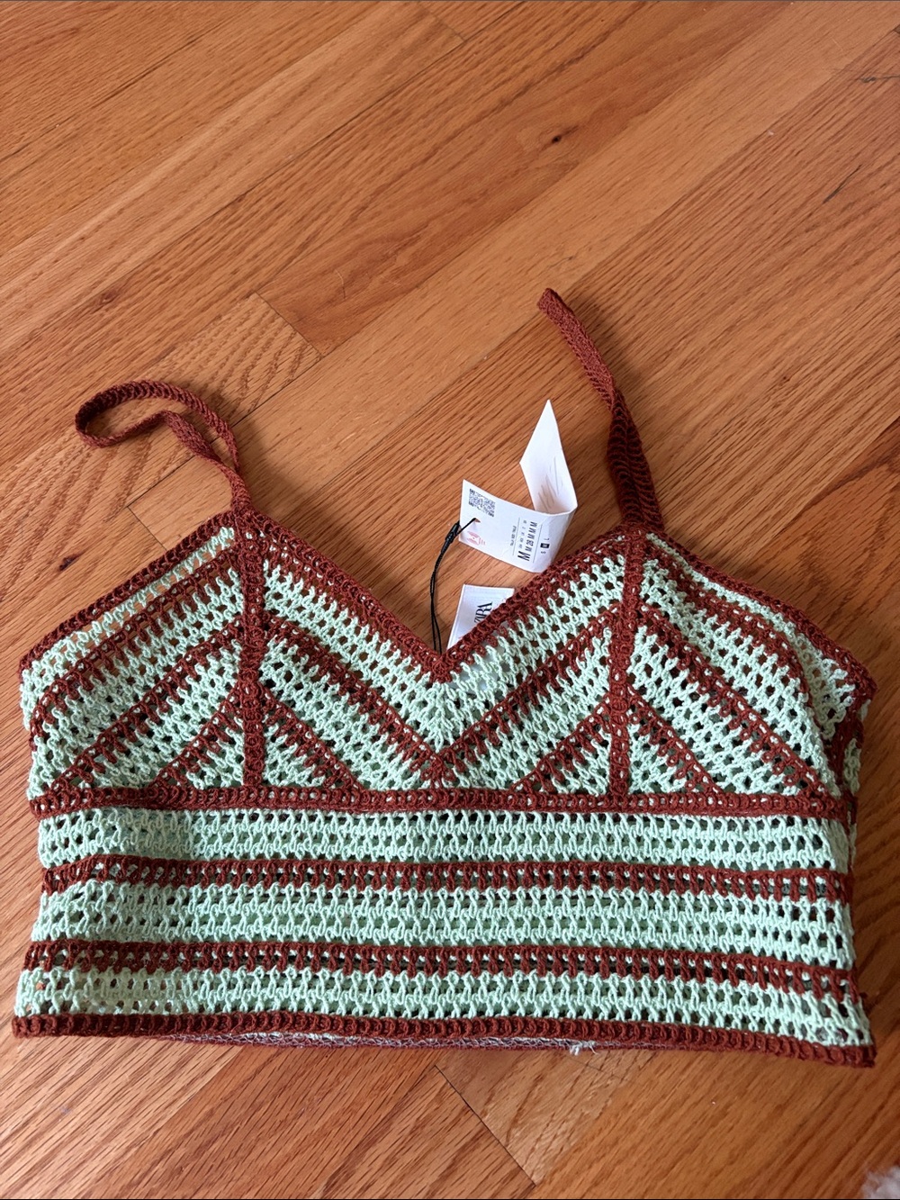 Zara Mint and Brown Crochet Camisole
